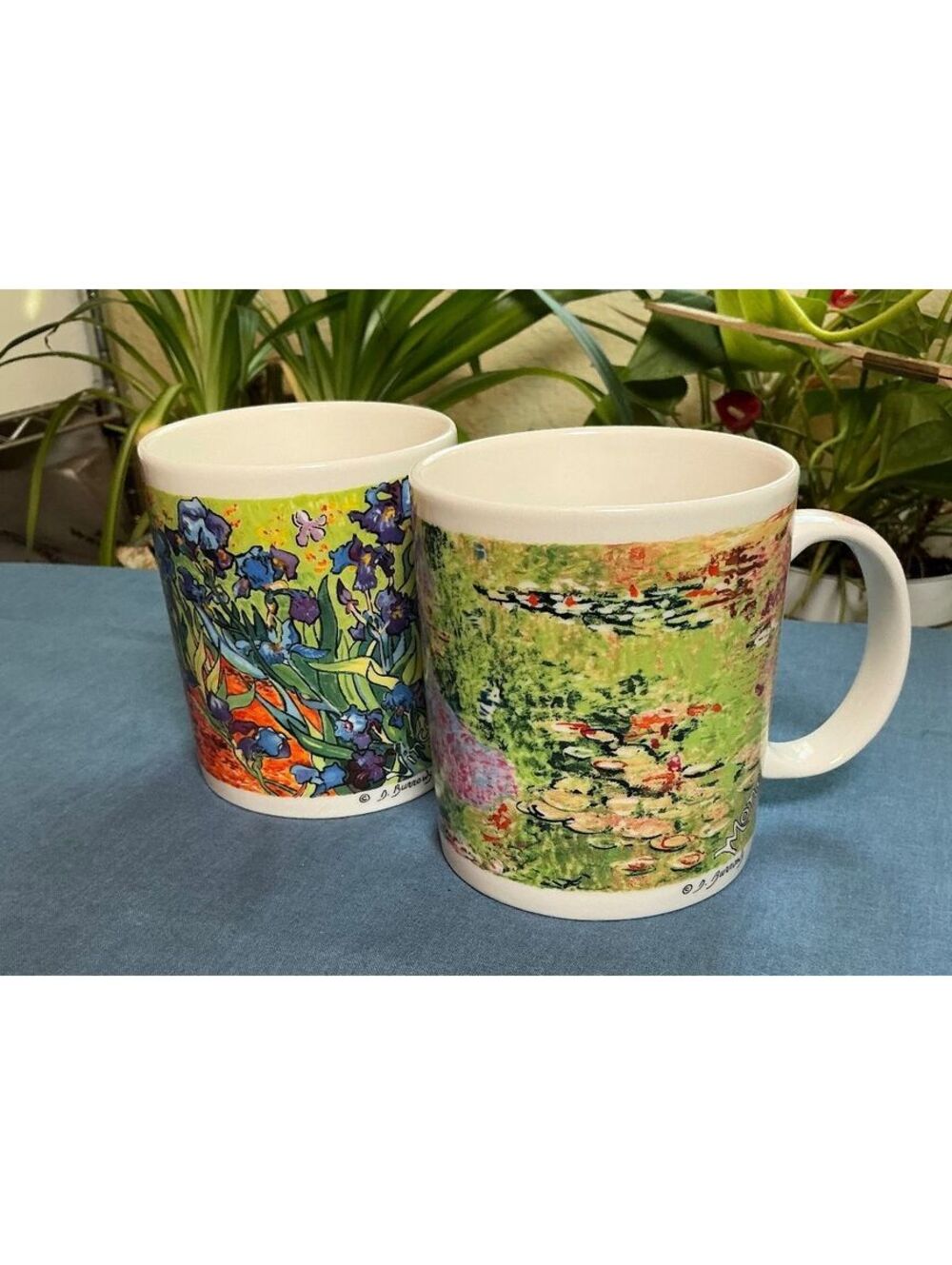 Set of 2 Chaleur Master Impressionists Mugs Van Gogh Irises & Monet Lilies
